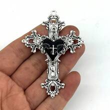1 pieza Colgante de cruz y corazón plateado - Cruz de plata, corazón de plata - Ver 12