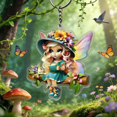 Cute Cartoon Forest Fairy With Wings And Flower Hat, Can Be Used As Bag Charm, Creative Gift For Girls