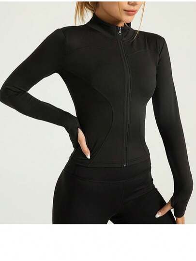 Jaqueta Fitness Feminina Slim com Zíper Manga Longa para Academia Yoga Corrida Treino