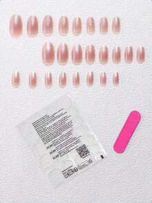24pcs Oval Nude Gradient False Nails, 1pc Nail File And 1pc Nail Tape, DIY Manicure Set To Create Your Own Nail Art! - Multicolor - View 3