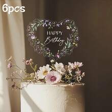 Bộ 1/3/6 món đồ trang trí bánh sinh nhật bằng acrylic trong suốt, hình vòng hoa và trái tim, phụ kiện trang trí bánh sinh nhật. - nhiều màu - Xem 12