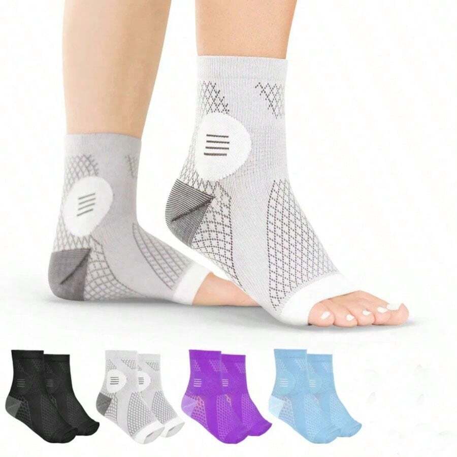 1 Pair High-Quality Ankle Compression Socks With Arch And Ankle Support, Open Toe Design, Suitable For Daily Wear And Outdoor Activities - Multicolor - View 1
