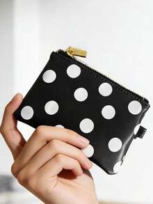 1pc Fashion Black & White Asymmetrical Polka Dot Card Holder Wallet, Minimalist Bohemian Style Cute Small Coin Purse, PU Leather Zipper Closure Design, Fits Cards, Cash, Coins, Ideal For Daily Use, Commuting, Gifts - Black and White - View 12