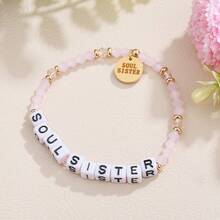 1件优雅字母串珠多面玻璃吊坠女士手链，适合日常佩戴、派对、送礼、珠宝首饰 - 彩色 - 查看 8