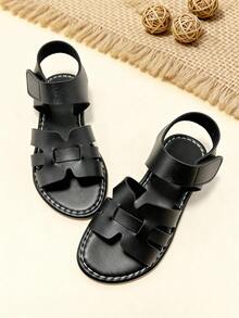 1双儿童黑色凉鞋，时尚儿童平底凉鞋，软底防滑耐磨，设计时尚，男女童通用，适合宴会、聚会、派对、婚礼、度假等场合。 - 黑色 - 查看 3