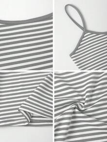 Vaiaye 女士时尚内衣风上衣，春夏条纹印花圆领修身休闲度假性感吊带背心，适合海滩度假和日常休闲穿着。 - 淺灰色 - 查看 11