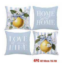 4件套夏季清新浅蓝色条纹柠檬“家，甜蜜的家 & 我生命中的挚爱”温馨标语印花枕套【不含枕芯】，尺寸：17.7*17.7英寸（45*45厘米）/19.69*19.69英寸（50*50厘米）/15.75*15.75英寸（40*40厘米），【单面印花】简约现代涤纶抱枕套，适用于沙发、床、客厅、卧室、汽车、办公室、酒店装饰，四季皆宜，是馈赠亲朋好友的完美礼物 - 彩色 - 查看 12