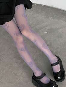 1pc New Sexy Fishnet Tights With Heart Cutout, Retro Cute Versatile Pantyhose - Multicolor - View 20