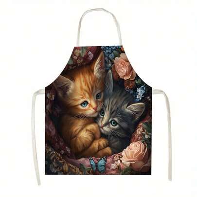 1pc Colorful Hummingbird And Flower Pattern Kitchen Apron, Suitable For Kitchen, Living Room, Dining Room, Hotel, Outdoor Barbecue And Other Scenarios, Made Of 100% Polyester, Machine - Washable, Large - Sized Apron