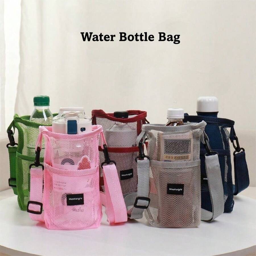 1个装 S/L 水瓶套，抽绳设计，便携网状套袋，耐用，带可调节肩带，水瓶套/杯子保护套 - 彩色 - 查看 1