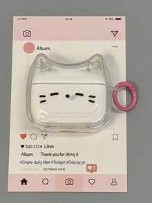 1套可爱粉色猫咪趣味动物表情猫耳耳机保护套，兼容苹果第四代、Pro 2/3蓝牙耳机软包 - 彩色 - 查看 5