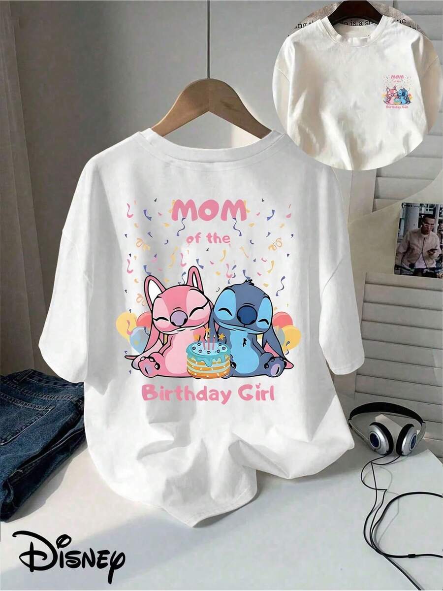 T-shirt Disney sous licence, en pur coton, un adorable t-shirt doux avec un motif Stitch et un col rond, regorgeant de détails de design éclatants, un cadeau Disney, durable et facile d'entretien, adapté aux sorties quotidiennes, aux trajets domicile-travail et autres occasions, parfait pour une ambiance de vacances. - Blanc - Voir 1