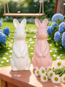 1 peça de coelho de cerâmica, artesanato em cerâmica, estilo desenho animado, design criativo, decoração para jardim externo, ideal para varanda, terraço, jardim, quintal, feriados e festas. - 1 peça - Ver 6