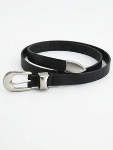 1条复古银色扣环休闲真皮腰带，简约风格，适合搭配牛仔裤 - 腰帶 - 查看 10