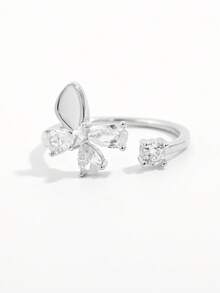 1pc Elegant Fashion Exquisite Shiny Romantic 925 Silver Cubic Zirconia Butterfly Adjustable Open Ring, Ideal Gift For Women, Suitable For Dating, Party And Daily Wear - Silver - View 3