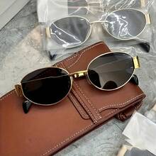 1 Piece Of Metal Frame And Hinge Glasses, Oval Frame Glasses, Women's Fashion Decorative Glasses - 金色 - 查看 4