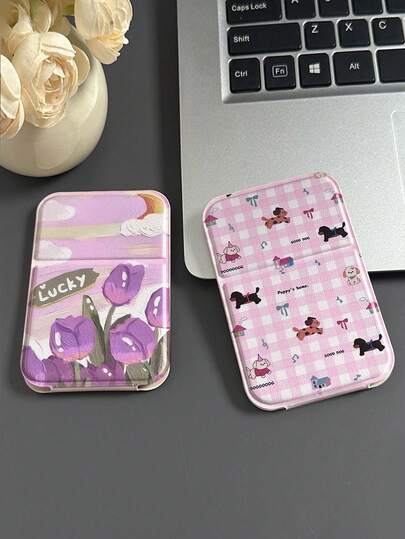 1pc Cute Collegiate Makeup Mirror, Mini Cartoon Pattern, Floral Handheld Mirror, Foldable Portable Pocket Mirror, Ins Desktop Mirror, Birthday/Holiday Gift For Her