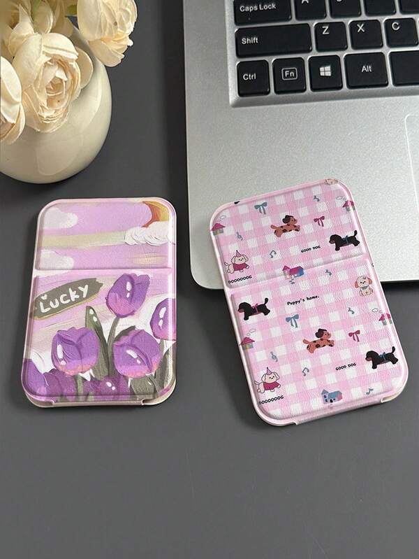 1个可爱学院风化妆镜，迷你卡通图案，花卉手持镜，可折叠便携口袋镜，ins风桌面镜，生日/节日礼物（送给她）