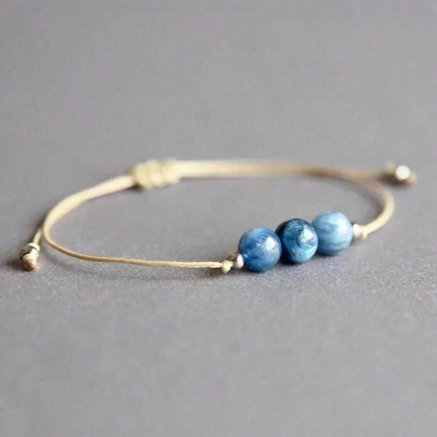 1pc Blue Agate Bracelet, Women's Bracelet, Blue Agate Bracelet, Healing Crystal Bracelet, Beaded Bracelet, Stress Relief Bracelet, Blue Agate Jewelry - Blue - View 1