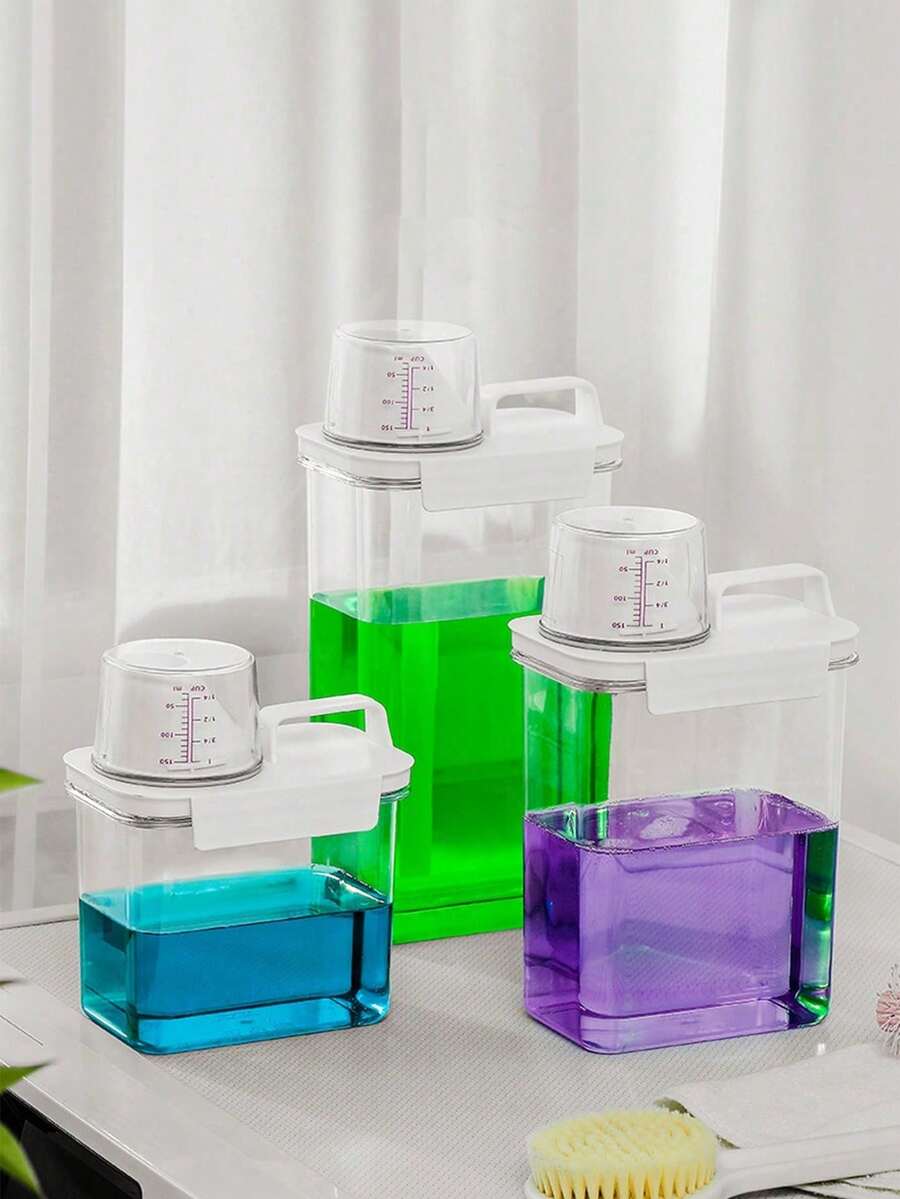 1个透明PET洗衣液补充瓶，浴室/阳台洗衣粉/洗衣液收纳容器，带量杯，大容量密封洗衣用品整理瓶 - 無色 - 查看 1