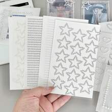 Autocollants perlés scintillants - Étoiles, points, rubans - Autocollants décoratifs de style coréen pour agendas et cartes photo - Autocollants perlés pour décoration de cartes photo - Étoiles, points, rubans - Ensemble de 3 pièces - Autocollants perlés de style coréen - Étoiles scintillantes, points, rubans - Décorer les agendas, les cartes photo, les coques de téléphone - Autocollants perlés de style Y2K - Étoiles scintillantes - Décoration rétro pop - Argent - Voir 7