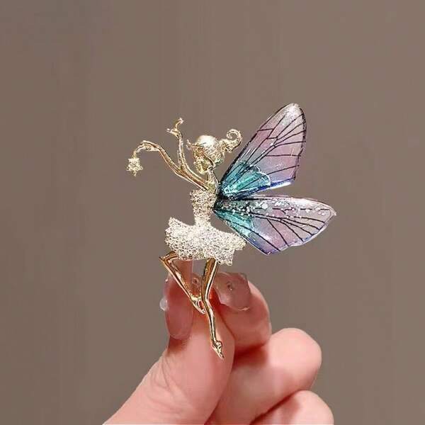1pc Fashion Ballet Dancer Angel Brooch With Zirconia Stones, Alloy Rhinestone Sequin Brooch, Women's Jewelry Gift