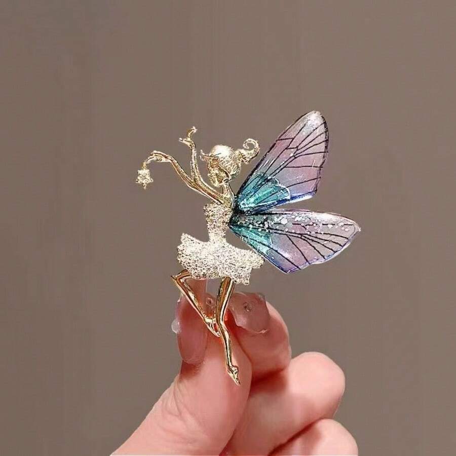 1pc Fashion Ballet Dancer Angel Brooch With Zirconia Stones, Alloy Rhinestone Sequin Brooch, Women's Jewelry Gift - Multicolor - View 1