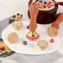 8pcs Set (6 Stamp Heads + 2 Handles), Plant Leaf & Floral Pattern Wax Seal Stamp Kit - Set 3 - View 6