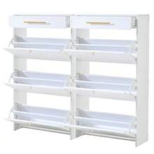 2-Piece Set Of Modern Shoe Cabinets/Shoe Racks, With 12 Compartments, 2 Drawers, Shoe Cabinets/High Shoe Storage Units, Can Be Placed In Hallways, Doorways, Living Rooms And Offices, MDF, White - White - View 7
