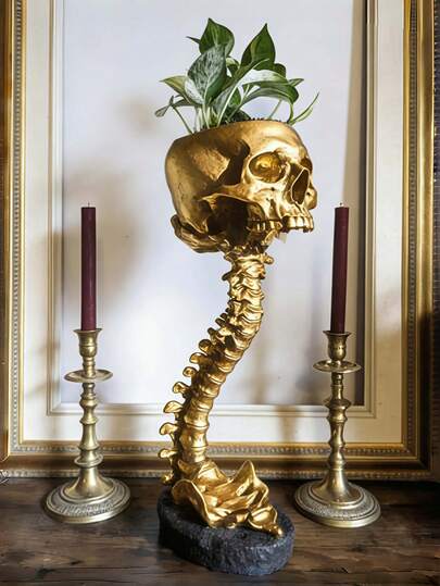 1pc Skull Flower Pots And Spine Supports, Resin Skull Flower Pots, Gothic Horror Home Decor, Scary Skull Decorations, Jewelry And Ornament Storage Bowls, Eerie Skull Home And Office Decorations, Indoor And Outdoor Decorations.