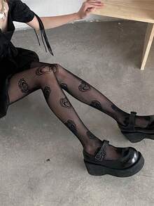 1pc New Sexy Fishnet Tights With Heart Cutout, Retro Cute Versatile Pantyhose - Multicolor - View 7