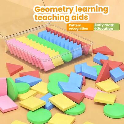 50片彩色几何图形益智玩具，5种颜色 - 办公及教育用品 - 理想的脑力锻炼！学校用品，返校季必备