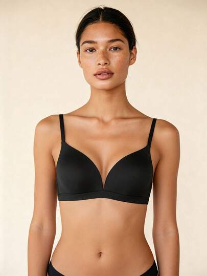 Lilivine 1 件 V 型女士舒适无钢圈软杯纯色内衣文胸、内衣