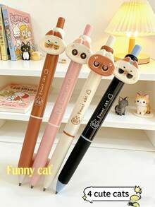 1/2/3/4支装眨眼暹罗猫伸缩圆珠笔，可爱有趣，0.5毫米速干墨水，黑色笔身，海绵笔握，高品质学生文具 - 原子筆 - 查看 5