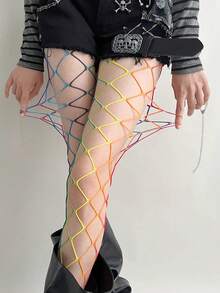 1/2 paires de collants résille arc-en-ciel, collants sexy ajourés, bas à la mode pour femmes pour soirée, rendez-vous, performance, enterrement de vie de jeune fille, toutes saisons - Multicolore - Voir 12