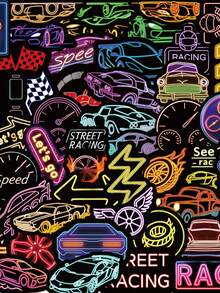 50pcs Neon Racing Stickers Aesthetic Vibes For Journal, Phone Case, Tablet, Water Bottle, Desk, Helmet, Bike, Luggage, Waterproof Decals - Multicolor - View 3