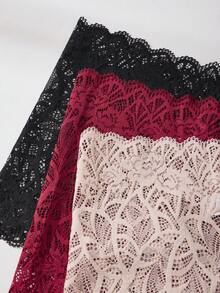 2PCS Random Lady Mid-Waist Sexy Triangle Panties High-End Lace Design French Elegant Sister Style Outfits Black Red Pink Panties Semi-Transparent Comfortable Skin-Friendly Summer Essential Romantic Elegant Internet Celebrity Women's Underwear Panties - Multicolor - View 3