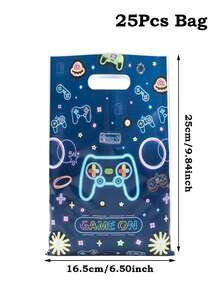 10/25/50pcs 16.5*25cm Blue Glow Gaming Controller Plastic Gift Bags With Handles, Waterproof Reusable Game Theme Gift Bags For Kids Birthday, Gaming Party, Gender Reveal, Daycare Party Supplies - Multicolor - View 11