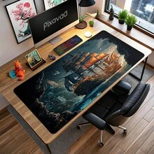 Large Fantasy Pirate Ship Mouse Pad, Cute Gaming Desk Mat, Pirate Game Pad - View 1