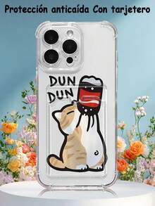 1PC Diseño divertido y travieso con gato bebiendo refresco y texto DUN DUN: Funda transparente tipo billetera, protección completa para la cámara, compatible con iPhone 17/16/15/14/13/12/11/Pro/ProMax, compatible con Galaxy A54/S24 Ultra/Plus, compatible con Moto/Galaxy/Redmi/Honor/OPPO, a prueba de golpes y almacenamiento, diseño minimalista - transparente - Ver 1