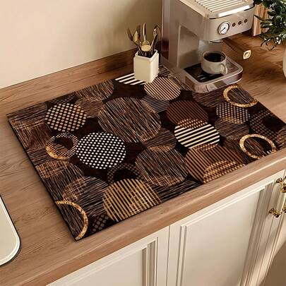1pc Absorbent Drying Mat, Kitchen Decor Coffee Machine Mat, Beautiful Handmade Coffee Pot Draining Mat, Kitchen Floor Mat, Dining Table Mat, Kitchen Counter Dish Drying Mat, Beverage Coaster, Breakfast Mat, Heat-Resistant Anti-Slip Draining Mat, Diatomite Draining Mat, Hides Stains, Super Absorbent Kitchen Draining Mat, Easy To Clean Dish Rack Mat, Suitable For Kitchen, Dining Table, Coffee Shop, Bar, Holiday, Party, Home Decor, Holiday Gift