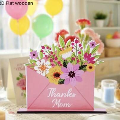 2D Flat, 1pc Mother's Day, Spring Wooden Decorative Plaque, Summer Party Wreath Decor, Perfect Holiday Gift, Home Decor, Desktop Office Decoration, Wall Decor, Suitable For All Occasions, Retro, Countryside, Family, Thank Mom Envelope, Colorful Floral Design - Elegant Party Gift, Living Room Or Bedroom Desktop Decor, Ideal For Holidays, Anniversaries And Mother's Day Celebrations, Decorative Sign