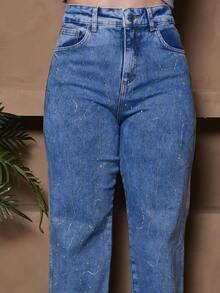 Women's Blue Jeans With Glitter Wave Pattern, High Waist, Premium - Dark Wash - View 7