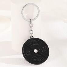 Llavero con forma de mancuerna de metal negro, llavero de aleación redondo con equipo de fitness realista - Negro - Ver 4