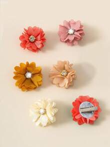 10个装女孩水钻花朵发夹，彩色布艺3D花朵发卡，甜美百搭不伤发侧夹，适合生日派对、日常外出，极具吸引力的头饰 - 混色10件 - 查看 5