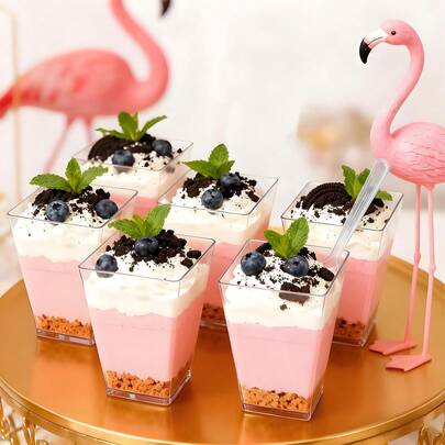 100 piezas/50 piezas/20 piezas Tazas cuadradas transparentes para helado/mousse con tapas, tazas de postre, tazas de pudín, adecuadas para cafeterías, tiendas de aperitivos, bufés, hogar, cocina, fiestas de repostería, pueden contener pudín, tarta de queso, mousse, gelatina, moldes de pasteles creativos