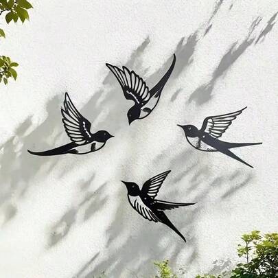 4pcs Bird Metal Wall Art, 3D Metal Silhouette Swallow Wall Decor, Suitable For Bedroom, Living Room, Kitchen Wall Decoration, Outdoor Garden Wall Decoration, Metal Wall Art, Iron Art Decor, Metal Crafts, Modern Wall Decoration