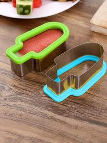 2 piezas Rebanador de sandía y molde para paletas de hielo de acero inoxidable - Rebanador de fruta manual simple con mangos verdes - Multicolor - Ver 1