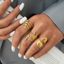 3pcs/1pc Irregular Wing-Shaped Ring, 18K Gold-Plated Stainless Steel Ring, High-End Fashionable And Elegant Lady's Ring, 304 Stainless Steel Ring, Minimalist High-End Personalized Jewelry, Multi-Purpose Design Suitable For Holidays And Daily Wear, Suitable For Girlfriend And Wife, Perfect For Daily Parties And Gatherings - Multicolor - View 5
