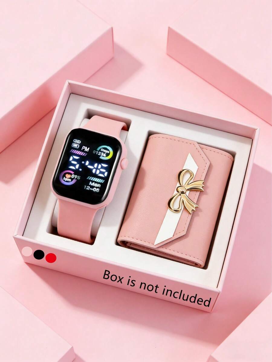 2/1 pezzo Orologio digitale elegante e alla moda con display LED, abbinato a un portafoglio multifunzionale di moda, adatto per l'uso quotidiano delle ragazze, regalo di compleanno/festa della mamma per ragazze, perfetto per il ritorno a scuola, laurea, vacanza, viaggio, decorazione per feste, regalo perfetto per le ragazze - Multicolore - Visualizzare 1